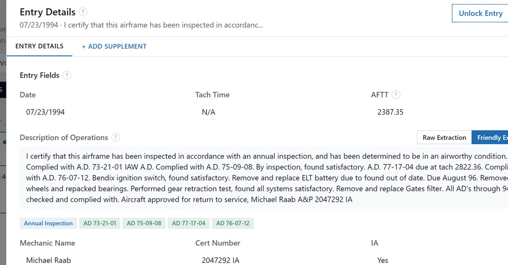 Extracted entry fields with per-field confidence